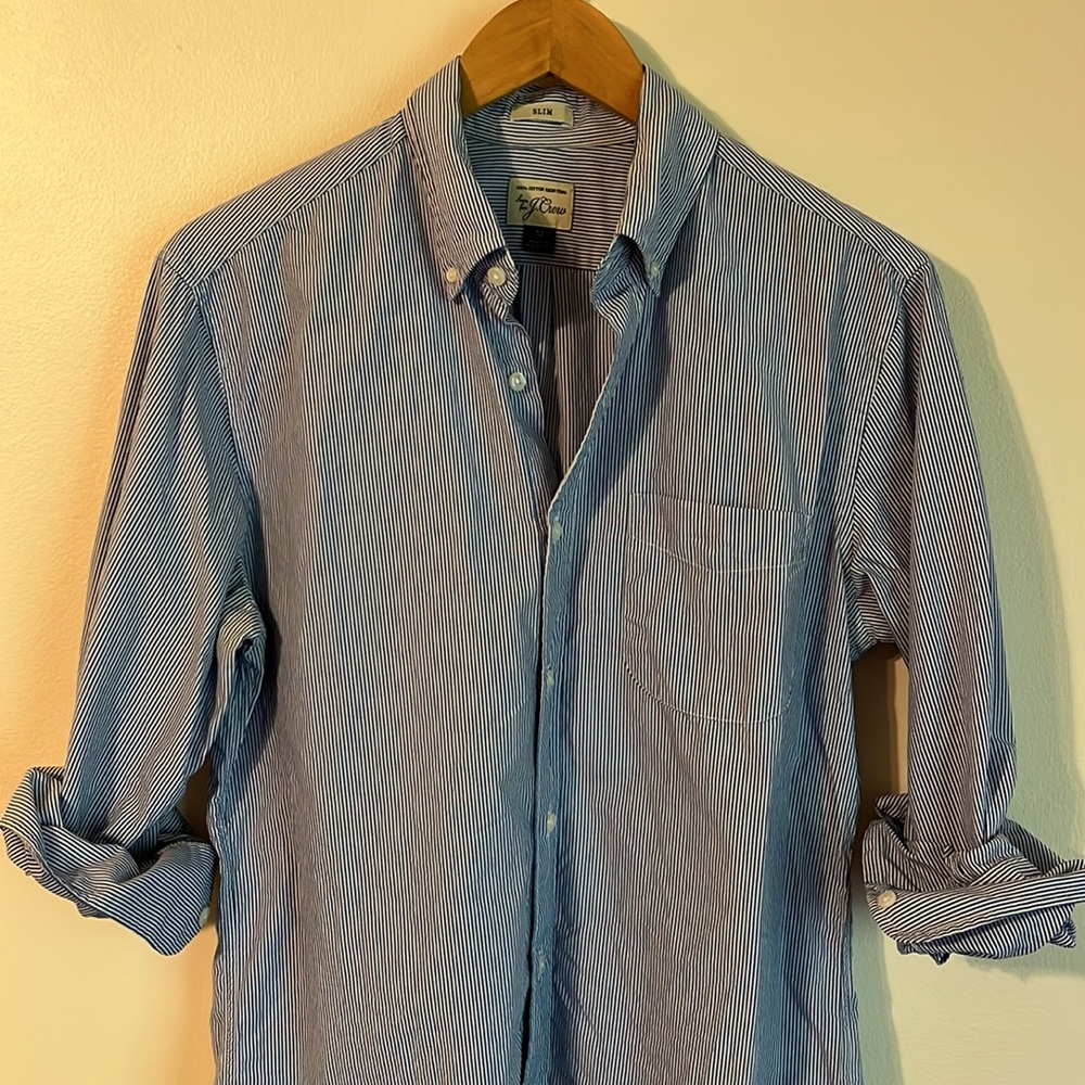 J. Crew Blue & White Stripe Slim Fit Button Down Shirt